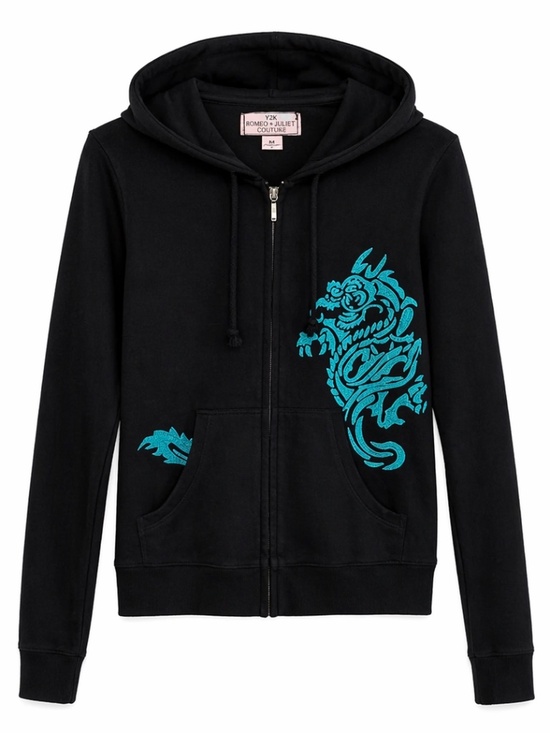 Romeo & Juliet Couture Tops - Y2K Romeo & Juliet Couture Black Dragon Zip-Up Hoodie – L (Fits M/L) Like New